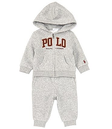 Image of Ralph Lauren Baby Boys 3-24 Months Long Sleeve Logo Fleece Full-Zip Hoodie & Pants Set