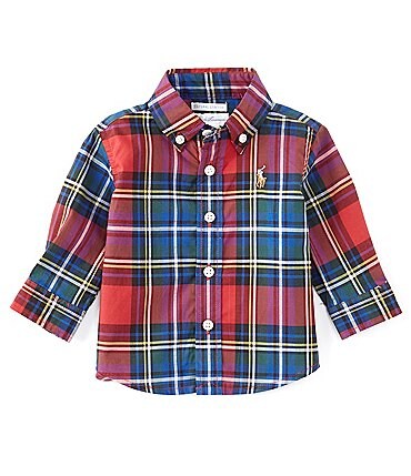 Image of Ralph Lauren Baby Boys 3-24 Months Long-Sleeve Button Front Plaid Poplin Shirt