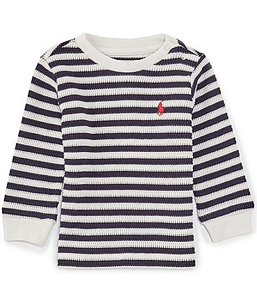 Image of Ralph Lauren Baby Boys 3-24 Months Long Sleeve Striped Waffle Knit T-Shirt