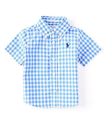 Image of Ralph Lauren Baby Boys 3-24 Months Short Sleeve Gingham Poplin Shirt