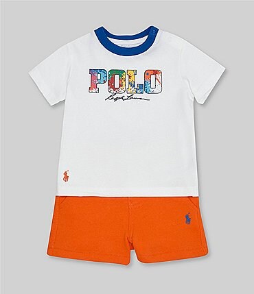 Image of Ralph Lauren Baby Boys 3-24 Months Short Sleeve Logo Jersey Tee & Fleece Short Set