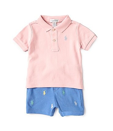 Image of Ralph Lauren Baby Boys 3-24 Months Short Sleeve Mesh Polo Shirt & Mesh Shorts Set