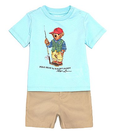 Image of Ralph Lauren Baby Boys 3-24 Months Short Sleeve Polo Bear Tee & Polo Prepster Shorts Set