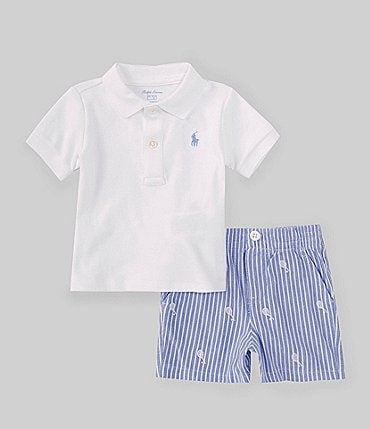 Image of Ralph Lauren Baby Boys 3-24 Months Short-Sleeve Polo Shirt &  Striped Mesh Shorts Set