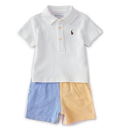 Image of Ralph Lauren Baby Boys 3-24 Months Short Sleeve Polo Shirt & Color Block Short Set