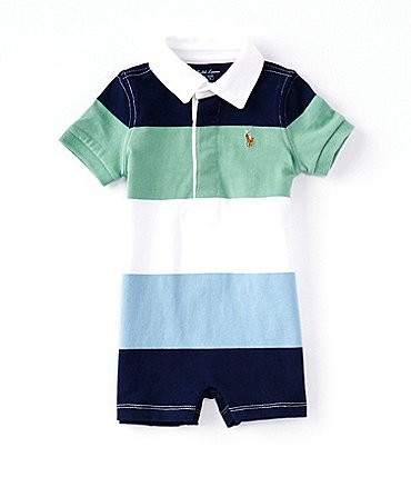 Image of Ralph Lauren Baby Boys 3-24 Months Short Sleeve Striped Jersey Rugby Shortall