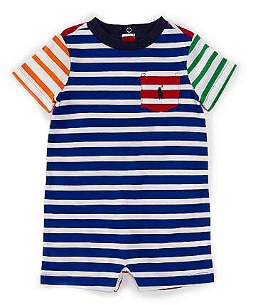 Image of Ralph Lauren Baby Boys 3-24 Months Short Sleeve Striped Jersey Shortalls