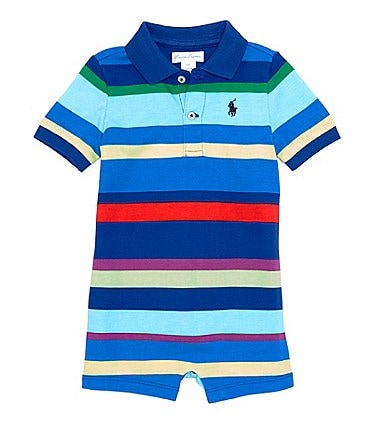 Image of Ralph Lauren Baby Boys 3-24 Months Short Sleeve Striped Mesh Polo Shortalls