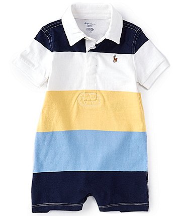 Image of Ralph Lauren Baby Boys 3-24 Months Short-Sleeve Striped Rugby Shortall