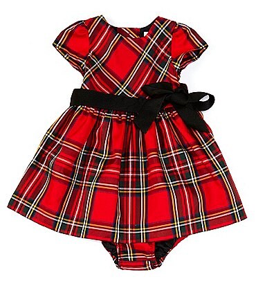 Image of Ralph Lauren Baby Girls 3-24 Months Cap-Sleeve Plaid Fit-And-Flare Dress