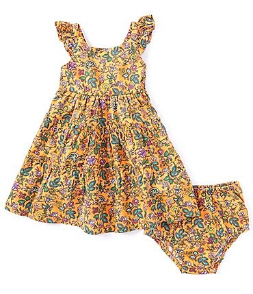 Image of Ralph Lauren Baby Girls 3-24 Months Flutter Sleeve Floral Ruffled Fit & Flare Dress