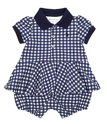 Image of Ralph Lauren Baby Girls 3-24 Months Puffed-Sleeve Gingham Mesh Romper