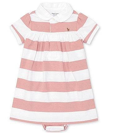 Image of Ralph Lauren Baby Girls 3-24 Months Puffed-Sleeve Striped Jersey Rugby Dress