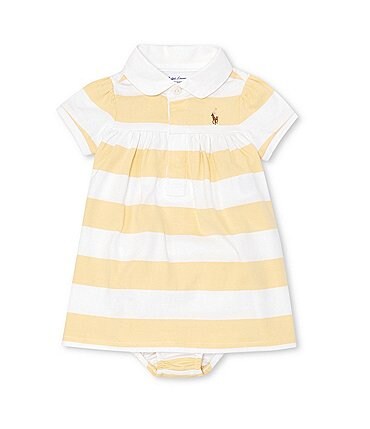 Image of Ralph Lauren Baby Girls 3-24 Months Puffed-Sleeve Striped Jersey Rugby Dress