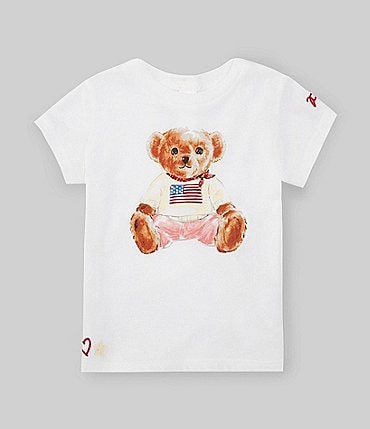 Image of Ralph Lauren Baby Girls 3-24 Months Short Sleeve Americana Polo Bear Jersey T-Shirt