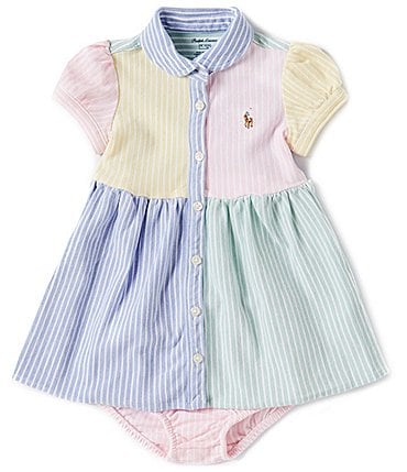 Image of Ralph Lauren Baby Girls 3-24 Months Short Sleeve Color Block Mesh Shirtdress