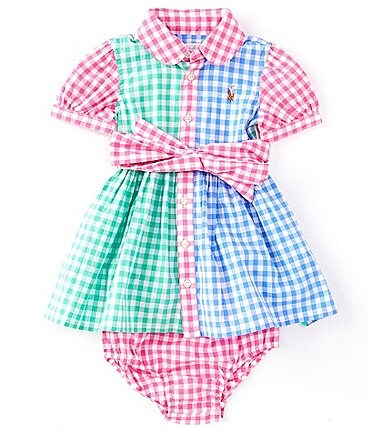 Image of Ralph Lauren Baby Girls 3-24 Months Short-Sleeve Gingham-Printed Poplin Shirtdress