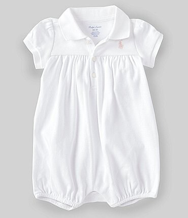 Image of Ralph Lauren Baby Girls 3-24 Months Short-Sleeve Interlock Bubble Romper
