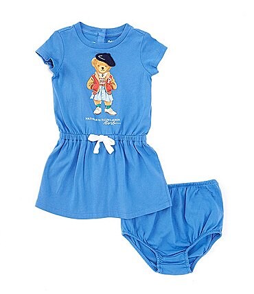 Image of Ralph Lauren Baby Girls 3-24 Months Short-Sleeve Polo Bear Jersey Dress