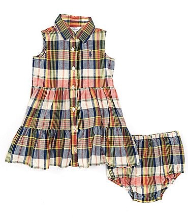 Image of Ralph Lauren Baby Girls 3-24 Months Sleeveless Madras Plaid Fit & Flare Dress