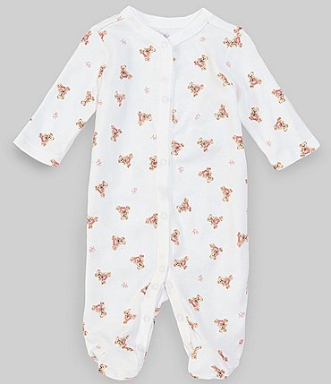 Image of Ralph Lauren Baby Girls Newborn Long-Sleeve Polo Bear Footed Coverall
