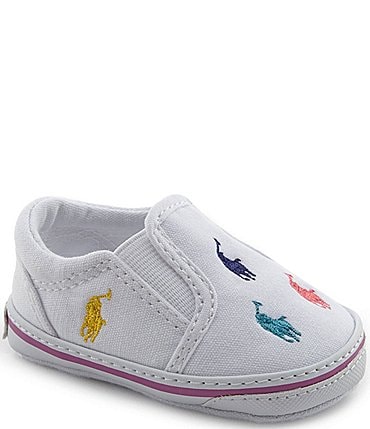 Image of Polo Ralph Lauren Girls' Bal Harbor Slip-On Oxfordcloth Sneaker Crib Shoes (Infant)