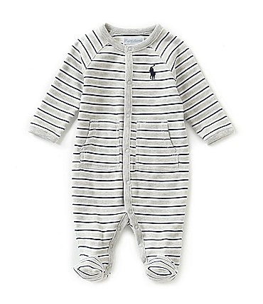 Image of Ralph Lauren Baby Boys Newborn-9 Months Long Sleeve Striped Footed Coverall