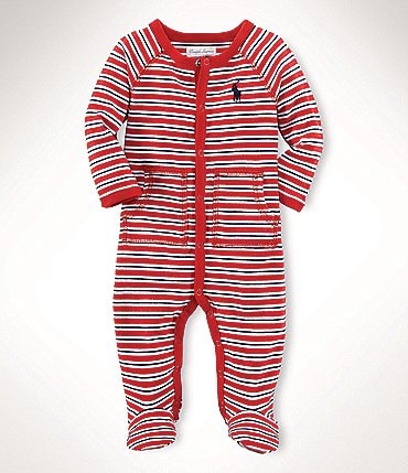 Image of Ralph Lauren Baby Boys Newborn-9 Months Long Sleeve Striped Footed Coverall