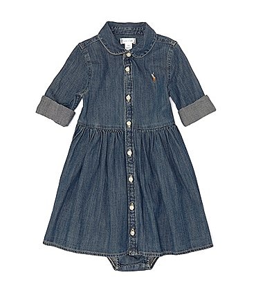 Image of Ralph Lauren Baby Girls 3-24 Months Denim Shirt With Bloomers Dress