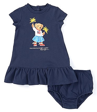 Image of Ralph Lauren Short Sleeve Americana Polo Bear Drop-Waist T-Shirt Dress