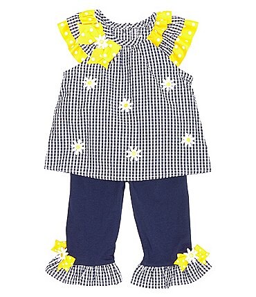 Image of Rare Editions Baby Girls 3-24 Months Flutter-Sleeve Checked Seersucker Tunic Top & Solid Contrast-Hem Leggings Set