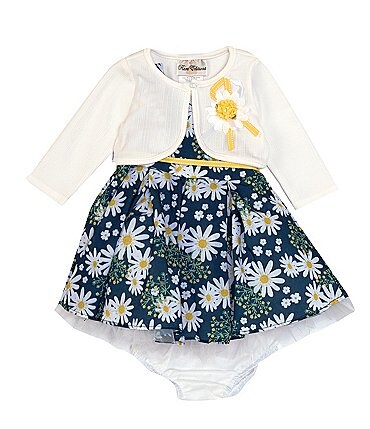 Image of Rare Editions Baby Girls 3-24 Months Printed Floral Daisy Poplin Ruffles Cardigan Dress