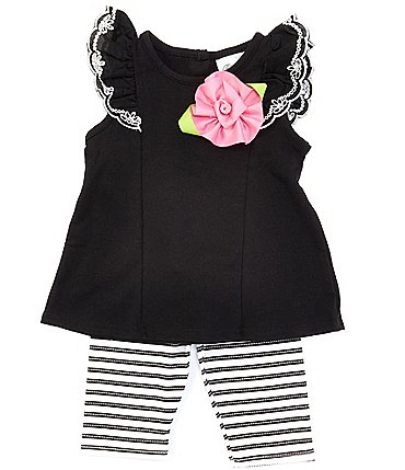 Image of Rare Editions Baby Girls 3-24 Months Ruffle-Sleeve Top & Striped Leggings Set