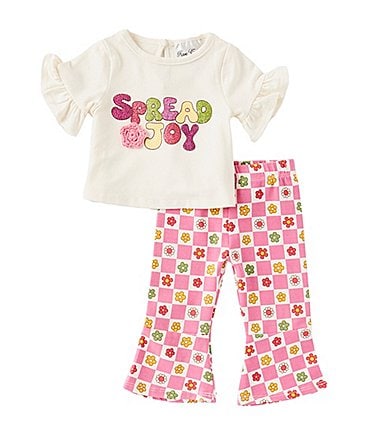 Image of Rare Editions Baby Girls 3-24 Months Short Sleeve Spread Joy T-Shirt & Ruffle-Hem Leggings Set