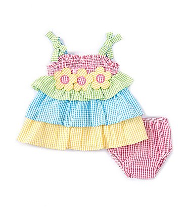Image of Rare Editions Baby Girls 3-24 Months Sleeveless Color Block Seersucker Empire-Waist Dress