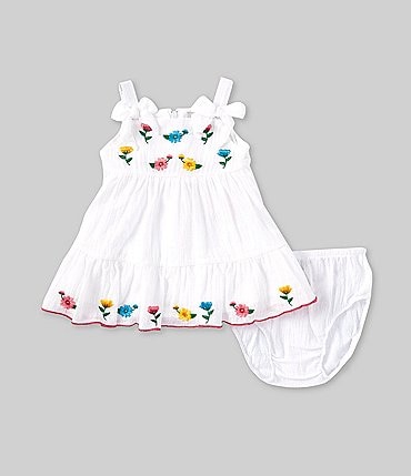 Image of Rare Editions Baby Girls Sleeveless Floral-Embroidered Gauze Fit-And-Flare Dress