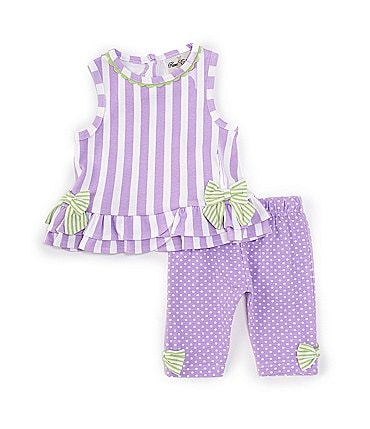 Image of Rare Editions Baby Girls 3-24 Months Sleeveless Striped Tunic Top & Printed Leggings Set