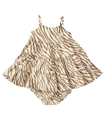 Image of Rare Editions Baby Girls 3-24 Months Sleeveless Zebra-Printed Linen-Look Fit-And-Flare Dress