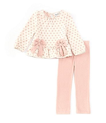 Image of Rare Editions Little Girls 2T-4T Long-Sleeve Dotted Top & Solid Leggings Set