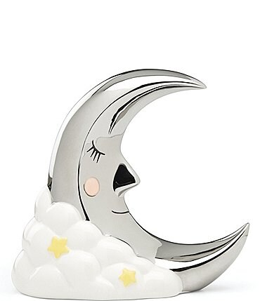 Image of Reed & Barton Sweet Dreams Silver-Plated Porcelain Moon-Shaped Bank