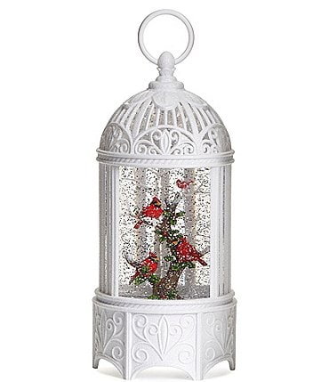 Image of Roman 10.2 Inch Birdcage With Cardinals LED Swirl Glitterdome