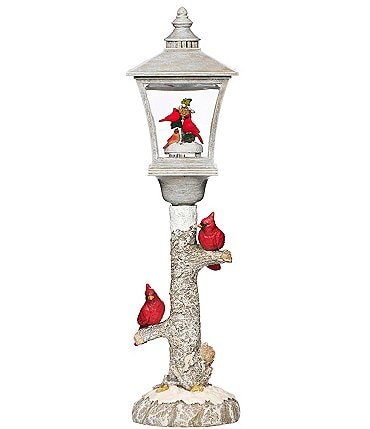 Image of Roman 17-Inch LED Lighted Cardinals Bird Lamppost Swirl Lantern Decor