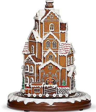 Image of Roman LED Lighted Musical Gingerbread Tower with Rotation Train Tabletop Decor