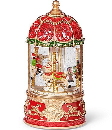 Image of Roman LED Swirl Musical Carousel with Rotating Santa Decor