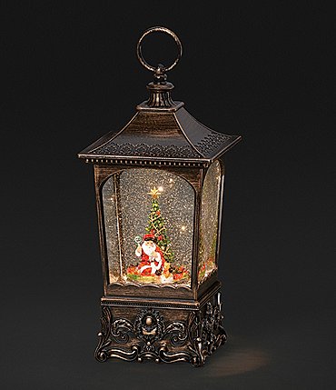 Image of Roman Musical LED Lighted Glitter Swirl Santa with Rotating Train Lantern Snow Globe