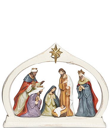 Image of Roman Nativity in Lighted Arch Figurine