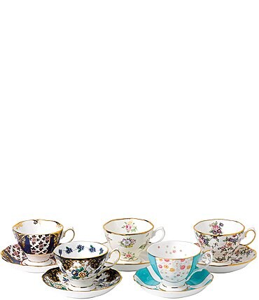 Image of Royal Albert 100 Years Anniversary Collection 1900-1940 Teacups & Saucers (Set of 5)