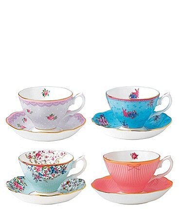 Image of Royal Albert Candy Teacup & Saucer Mixed Patterns, Set of 4