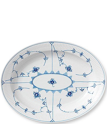 Image of Royal Copenhagen Blue Fluted Plain Floral Pattern Porcelain Large Oval Platter