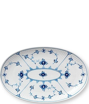 Image of Royal Copenhagen Blue Fluted Plain Floral Pattern Porcelain Oval Accent Dish